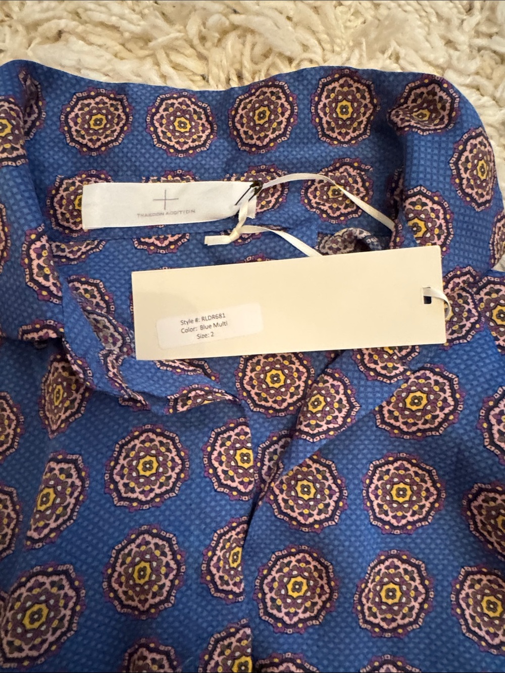 Thakoon Blue Sleeveless Mini Dress with Gold & Pink Medallion Print - Picture 2 of 4